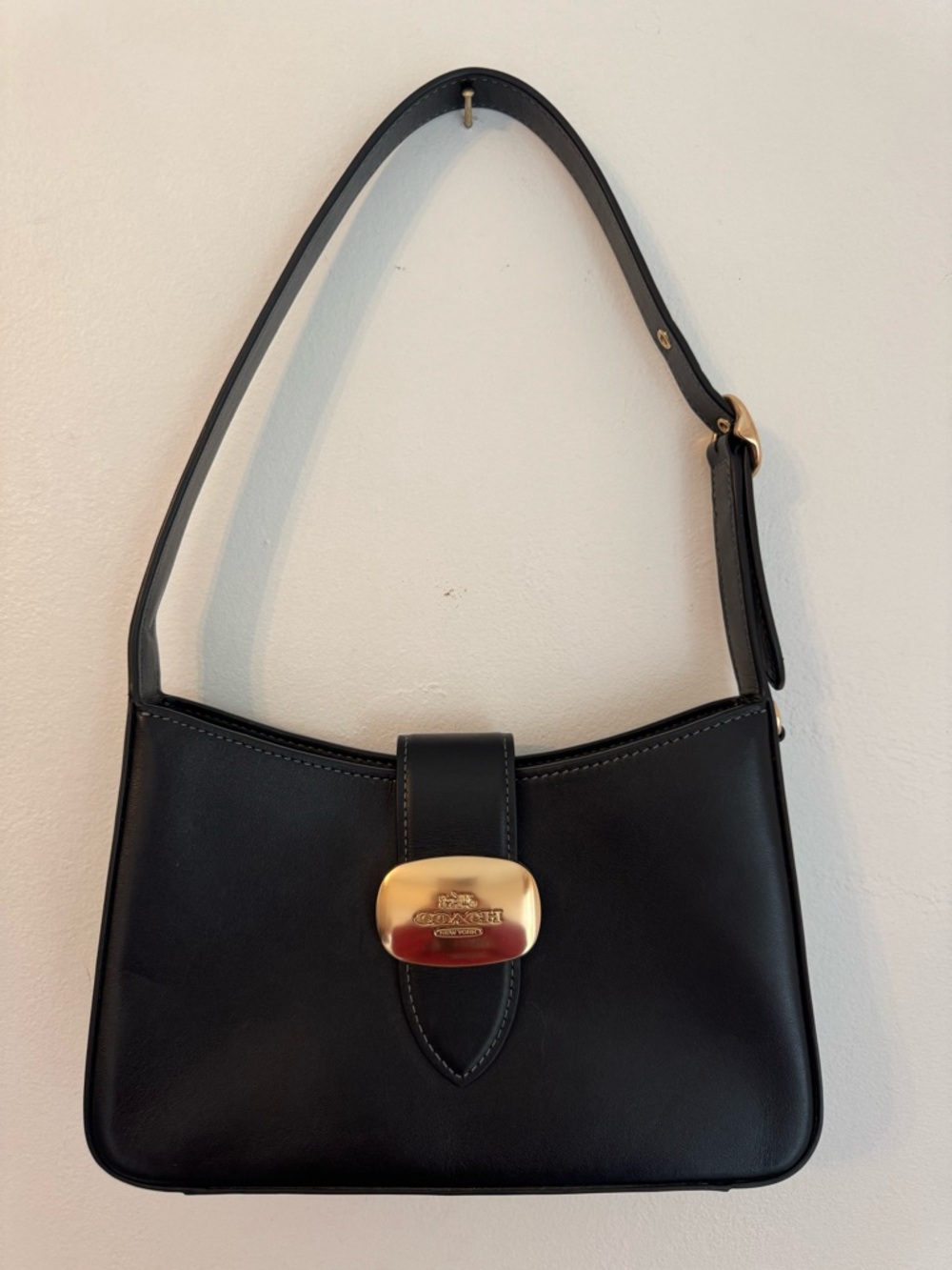 Coach Black Leather Shoulder Bag with Gold Hardware